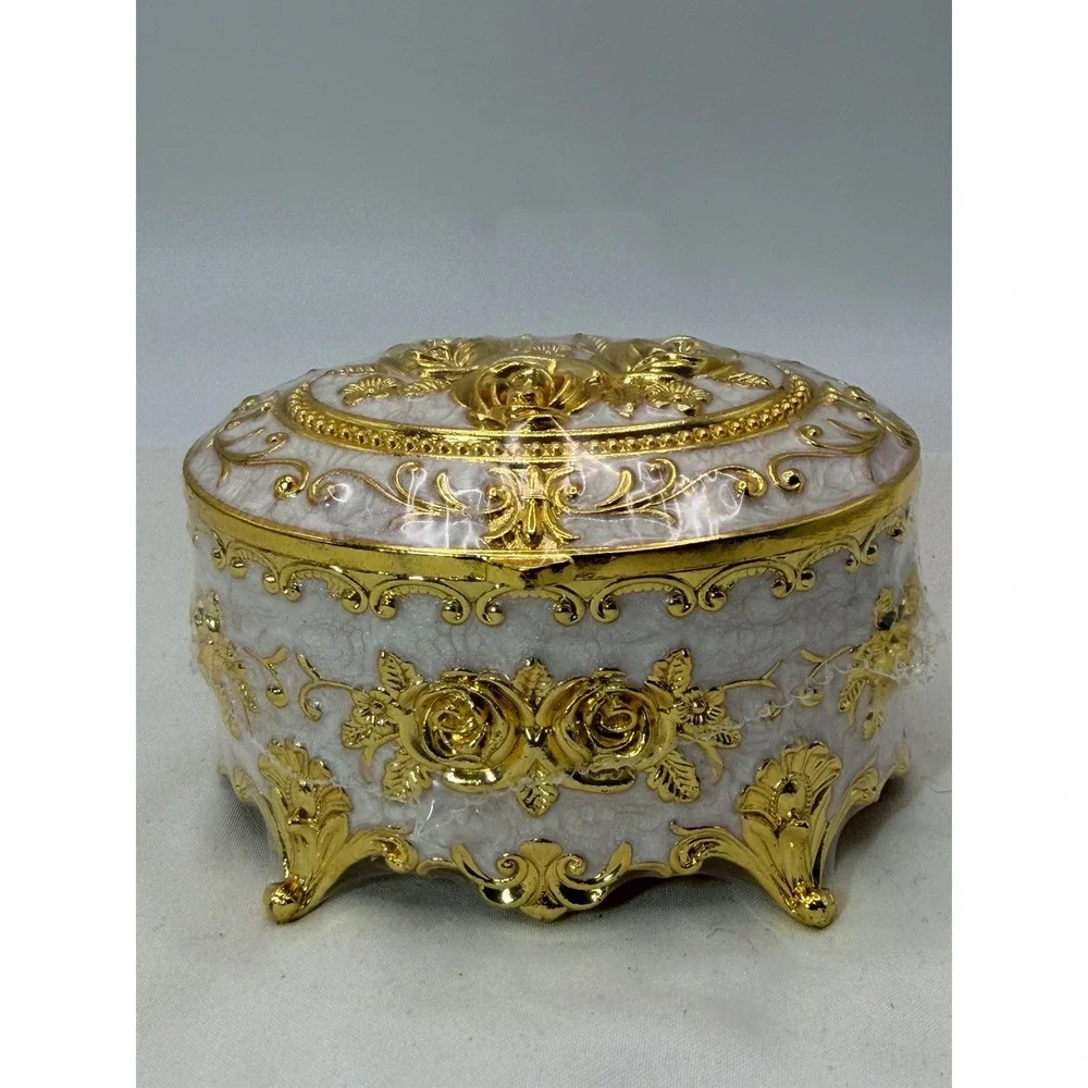 Vintage Trinket Jewelry Box Rose Gold Ornate Antique Box